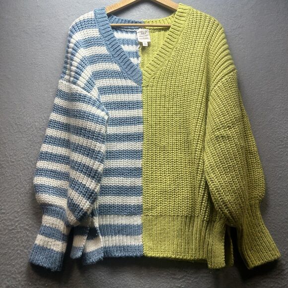 Cinq a Sept Tous Les Jours Sweater Womens Small Blue Green Colorblock V Neck - Picture 1 of 11